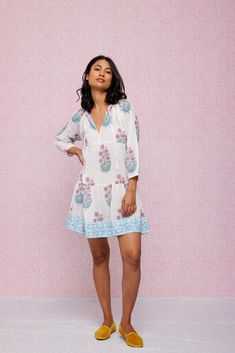 Perfect for throwing over a swimsuit after a day by the sea. The Priya Dress, with bell sleeves and a dropped waist, has an easy, voluminous shape that lends itself to a relaxed aesthetic. Mid-thigh length Bell sleeve with an elasticated wrist Loose, tiered body 100% Indian cotton Palladio Garden print Measurements: Extra Small: 34 inch chest, 32.5 inch length Small: 36 inch chest, 34 inch length Medium: 38 inch chest, 35 1/2 inch length Large: 40 inch chest, 37 inch length Extra Large: 42 inch Summer Daywear Dresses With Bell Sleeves, Summer Bell Sleeve Dresses For Daywear, Long Sleeve Beach Dress For Poolside In Spring, Spring Beachy Loungewear Dresses, Long Sleeve Beach Dress For Spring Poolside, Pink Long Sleeve Beach Dress, Long Sleeve Beach Dress For Poolside Spring, Long Sleeve Beach Dress For Poolside Spring Occasions, Beachy Spring Loungewear Dresses