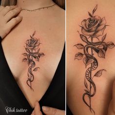 Underboob Tattoo Designs, Tattoo Chest, Rose Tattoos For Women, Snake Tattoo Design, Inspiration Tattoos, Chest Tattoos For Women, Dope Tattoos For Women, Cute Tattoos For Women