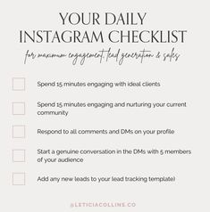 an instagram checklist with the text your daily instagram checklist