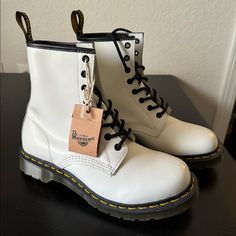 White Doc Martens Combat Boots Brand Newwith Tagsnever Worn Size 10 Classic High-top Spring Boots, Classic High-top Boots For Spring, Dr Martens Aesthetic, White Doc Martens Outfit, White Dr Martens Boots, Doc Martens Combat Boots, White Dr Martens, White Doc Martens, Dr Martens White