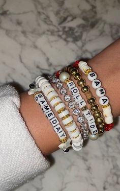 College Bracelet, Game Day Jewelry, White Friendship Bangle Bracelets With Letter Beads, White Bangle Friendship Bracelets With Letter Beads, Football Bracelet, Georgia Football, Sports Bracelet, Diy Jewelry Unique, Roll Tide