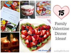 a collage of pictures with the words family valentine dinner ideas on it and images of candles