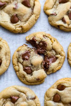 chocolate chip cookies are on a baking sheet