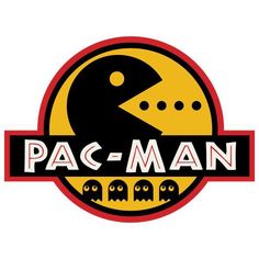 the pac man logo is shown in black and yellow