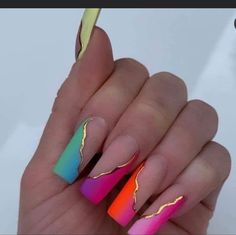 Bright Summer Acrylic Nails, Tie Dye Nails, Summer Acrylic Nails, Short Acrylic Nails Designs, Rainbow Nails, Neutral Design, Neon Nails, Coffin Nails Designs, Pretty Acrylic Nails