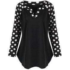 Plus Size Polka Dot Raglan Sleeve Split Neck Top - Black + White - 3O45606118 - Original Design-Women's Clothing  #OriginalDesignWomensClothing #Original #DesignWomen's #Clothing Raglan Sleeve Pattern, Lace Tunic Tops, Raglan Sleeve Top, Trendy Plus Size Clothing, Fashion Seasons, Sleeves Pattern, Plus Size T Shirts, Designer Outfits Woman, Plus Size Tops