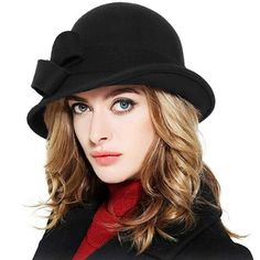 Women Solid Color Autumn And Winter Hat Wool Cloche Bucket Wide Brim Hat With Bow Fashion Thermal Hat Material: Imitation wool Color: as the picture shows, (Due to the difference between different monitors, the picture may have slight color difference. please make sure you do not mind before ordering, Thank you!) Size: 28x17x25cm,(Please allow 1-3mm error due to manual measurement. please make sure you do not mind before ordering.) Size: One Size.  Color: Black. Cappello Cloche, Church Lady Hats, How To Have Style, Gatsby Style, Wool Fedora, Church Hats, Cloche Hat, Winter Hats For Women, Felt Hat