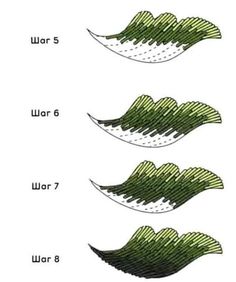 four different types of grass that are in the shape of waves and numbers on each side