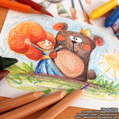 an image of a child's drawing with colored pencils