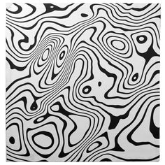 an abstract black and white painting with wavy lines