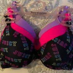 Juicy Couture Push Up Bras Cute Bras Aesthetic, Juicy Couture Clothes, Sheer Leggings, Easy Diy Clothes, Lace Bandeau Bra, 2000s Fashion Trends, Pretty Bras, Baby Couture, Trashy Y2k