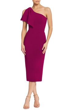 Formal Wedding Guest Dress, Magenta Dress, Dark Magenta, One Shoulder Midi Dress, Fall Wedding Guest Dress, Guest Attire, Dress The Population, Guest Outfit, Fashion Colours