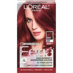 With L'Oreal Feria permanent hair color, what you see is the shimmer. Multi-Faceted shimmering color with 3X highlights delivers intensified, brilliant results. Inspired by fashion, Feria offers a twist on the traditional and gives edgy hair color - from bright red, platinum blonde, rose gold, metallic brown, to blue black hair color, these hair dye kits will transform your hair. Feria's prismatic color spectrum is custom-blended by L'Oreal master colorists for bold, head-turning shades – no app Feria Hair Color, Blue Black Hair Color, Edgy Hair Color, Blue Black Hair, Cherry Crush, Dyed Red Hair, Weak Hair, Black Hair Color, Hair Color Shades