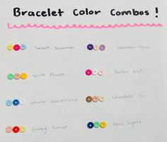 Colorful 
Trendy 
Cute Bracelet Making Color Combos, Colours For Bracelets, Clay Bracelet Combos, Bracelet Buisness Ideas Names, Bracelet Ideas Color Combos, Bracelet Company Name Ideas, Preppy Bracelet Business Names, Bracelet Names Ideas, Bracelet Business Name Ideas