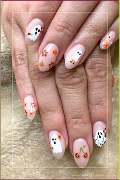 Want to stand out this Halloween while keeping things chic? Our collection of 55 trendy ghost nail designs perfectly balances spooky aesthetics with glam vibes! Bring out your inner artist and discover how easy it is to rock these supernatural styles—it’s time to give those nails some character! Milky Halloween Nails, Cute Spooky Nails Simple, Groovy Ghost Nails, Neutral Ghost Nails, Chrome Ghost Nails, Ghosty Nails, Nail Halloween Ideas, Girly Spooky Nails, Ghost And Pumpkin Nails