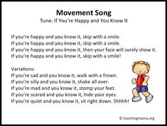 a poem with an image of a boy running and the words'movement song '