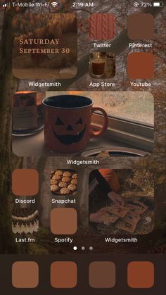 the fall color palette is shown with pumpkins and other items