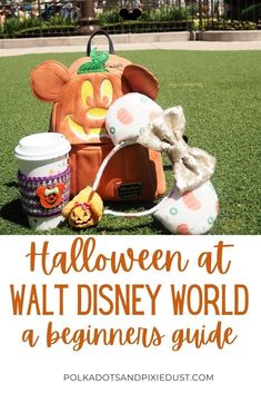 the disneyland world pumpkin patch with text overlay that reads halloween at walt world a beginner's guide