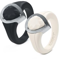 two rings with black and white accents on them