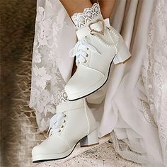 Women's Wedding Shoes Boots Plus Size Heel Boots Wedding Party Outdoor Solid Color Booties Ankle Boots Winter Imitation Pearl Buckle Chunky Heel Round Toe Elegant Fashion Sexy Lace Faux Leather Zipper 2024 - $54.99 Brides 2024, Boots Wedding, Wedding Shoes Boots, Cheap Ankle Boots, Wedding Boots, Party Outdoor, Winter Ankle Boots, Womens Wedding Shoes, Boots Winter