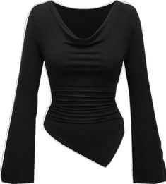 Fitted Solid Color Club Top, Fitted Solid Color Top For Club, Solid Long Sleeve Club Tops, Fall Club Tops With Stretch, Stretch Tops For Club In Fall, Stretch Top For Club In Fall, Stretch Tops For Club Nights In Fall, Edgy Solid Color Club Top, Trendy Asymmetrical Stretch Blouse