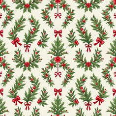 Christmas Holly Berry and Garland Pattern Holly Pattern Christmas, Holly Berry, Christmas Holly, Home Decorations, Holiday Projects, Christmas Pattern, Unique Christmas, Christmas Design, Classic Christmas