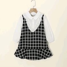 New, Never Worn Dress From A Smoke-Free And Pet-Free Home Long Sleeve Ruffled Dress For School, White Long Sleeve School Dress, Cute Black School Dress, Casual Ruffled Dresses For School, 100 Dresses, Shein Dress, Black And White Plaid, Black White Dress, Shein Dresses