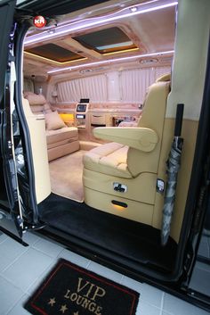 the inside of a limo with its door open