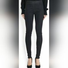 Elevate Your Wardrobe With These Black Seamed Skinny Legging Jeans From Helmut Lang. Made With A Stretch Fabric Of 92% Cotton And 8% Elastane, These Jeans Are Perfect For Any Occasion. The Elastic Waist And Zipper Accents Add A Touch Of Style, While The Dark Fabric Wash Gives Them A Sleek Look. These Leggings Jeans Come In A Size 26 With An Inseam Of 31 Inches, Making Them Perfect For Those Who Want A Comfortable And Flattering Fit. The Solid Pattern And Usa-Themed Design Make Them A Great Addit Black Fitted Pull-on Leggings, High Rise Fitted Pants With Pull-on Style, Fitted High Rise Pull-on Pants, Fitted High Rise Pants With Pull-on Style, Modern Fitted Leggings For Fall, Fitted Modern Leggings For Fall, Helmut Lang Jeans, Legging Jeans, Pull On Jeans