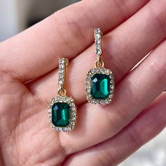 Emerald Green Earrings Wedding, Gold And Green Earrings, Green Stone Earrings Gold, Emerald Wedding Jewelry, Emerald Earrings Wedding