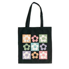 Looking for a cute tote bag to carry all your essentials this summer? This cute Checkered Flowers bag will be perfect to add to your collection. Perfect for a day at the beach or every day life! Cute Black Summer Shoulder Bag, Black Square Cotton Bag, Summer Black Canvas Tote Bag, Black Summer Canvas Tote Bag, Black Canvas Tote Bag For Summer, Black Canvas Bag For Daily Summer Use, Summer Black Rectangular Canvas Bag, Rectangular Black Canvas Bag For Summer, Black Rectangular Canvas Bag For Summer