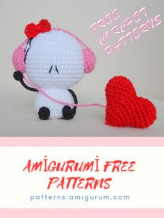 a crocheted stuffed animal with a red heart on it's tail and the words amigurmi free patterns below