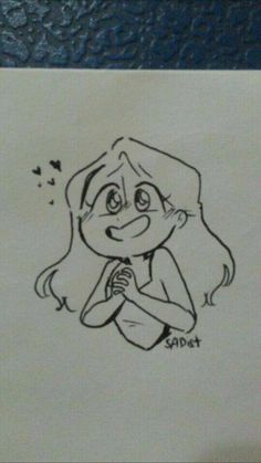 a drawing of a girl with her hand on her chest