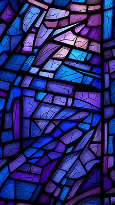 a stained glass window with blue and purple colors