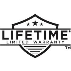 the logo for life time limited warrant, with stars and shield in black on a white background