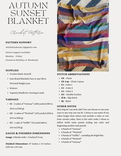 the autumn sunset blanket pattern is shown