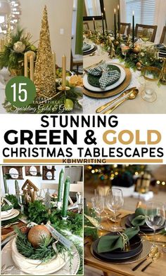 Gold Christmas Tablescapes, Christmas Dining Setting, Gold Christmas Table, Green Gold Christmas, Green And Gold Christmas, Christmas Table Runner Pattern, Gold Table Setting, Christmas Table Toppers, Green Table Runner