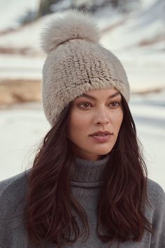 Cozy, soft, and stretchy, our knitted mink fur hat adds a premium finish to outdoor activities with textures you'll love to touch. This warm, comfy beanie is topped with a fluffy fox fur pom, for a hat you'll wear every day, everywhere. Dyed Mink Fur Sections. Taupe Shoes, Red Glasses, Promo Gifts, Sheepskin Coat, Fur Hat, Mink Fur, Fur Pom Pom, Beautiful Hats, Fox Fur