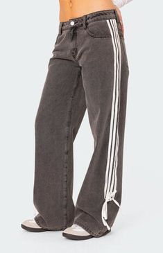 Edikted Washed Low Rise Ribbon Baggy Jeans | PacSun Sporty Relaxed Fit Wide Leg Jeans, Sporty Wide Leg Jeans With Relaxed Fit, Sporty Wide Leg Relaxed Fit Jeans, Sporty Wide Leg Cotton Jeans, Sporty Wide Leg Jeans For Streetwear, Sporty Wide-leg Jeans For Streetwear, Sporty High Rise Jeans For Spring, Jeans Pacsun, Bow Ribbon