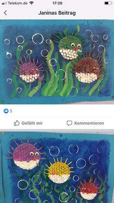 two paintings with different colors and designs on them