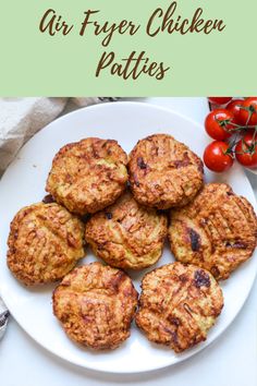 Cooked air fryer chicken patties on a white plate. Chicken Patties In Air Fryer, Bread Crumb Chicken, Chicken Patty, Chicken Cake, Baked Bbq Chicken, Chicken Patties, Family Friendly Dinners