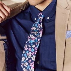 With its bold floral pattern and pops of pink and blue, this linen tie will make a stylish statement at your next destination wedding. | Men's Tie Bar: Tossed Lillies Tie - Skinny, In Navy, Linen, Floral Navy Blue Linen, Navy Tie, Navy Linen, Men's Tie, Tie Bar, Sleepwear & Loungewear, Floral Tie, Destination Wedding, Floral Pattern