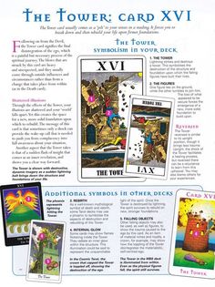 an advertisement for the tower card xxvi, which features four different symbols in each deck