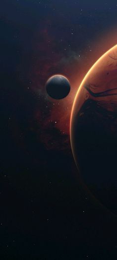 an artist's rendering of two planets in the distance, with one being larger than the other