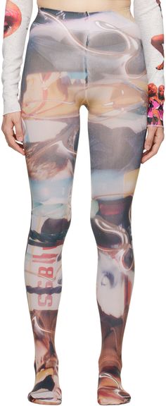 Stretch nylon jersey tights in multicolor. · Graphic pattern printed throughout · Logo woven at waistband Supplier color: Multi Pink Tights, Merry Go Round, Dark Wash Jeans, Graphic Patterns, Jean Paul, Online Shopping Clothes, Print Patterns, Tights, On Sale