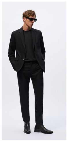 Mens Casino Outfit, Office Party Outfit Men, Black Blazer Outfit Men, All Black Formal Outfits, Black Wedding Guest Outfits, Full Black Suit, Casual Cocktail Attire, Men Wedding Attire Guest, Black Shirt Outfit Men