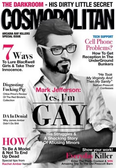 a man with glasses is featured on the cover of an article about gays and lesbianism