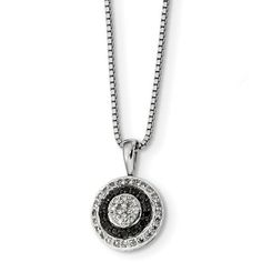 Sterling Silver Rhod Plated Black and White Diamond Circle Pendant Necklace. Material: Primary - Purity:925|Stone Type_1:Diamond|Stone Type_2:Diamond|Stone Type_3:Diamond|Stone Type_4:Diamond|Stone Color_1:White|Stone Color_2:White|Stone Color_3:White|Stone Color_4:Black|Stone Quantity_1:3|Stone Quantity_2:12|Stone Quantity_3:24|Stone Quantity_4:14|Plating:Rhodium|Stone Setting_4:Pave|Stone Weight_1:0.013 ctw (total weight)|Stone Weight_2:0.07 ct|Stone Weight_3:0.14 ct|Stone Weight_4:0.127 ct|Ch Silver Necklace Diamond, Diamond Circle Pendant, Silver Diamond Necklace, Baby Earrings, Circle Pendant Necklace, Pandora Bracelet Charms, Necklace Diamond, Circle Diamond, Silver Charm Bracelet