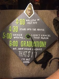 a graduation cap that has been decorated with information