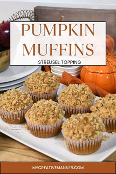 pumpkin muffins on a plate with the title overlay